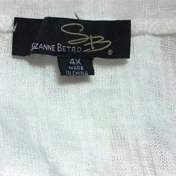 Suzanne Betro Women 4X Ribbed Knit Sweater White Scoop Neck Ruffle Short Sleeve - Picture 5 of 5